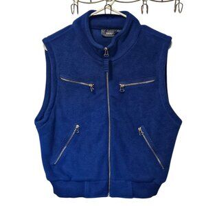 Liz Wear Petite Fleece Vest Sleeveless Navy Zip Up Size M